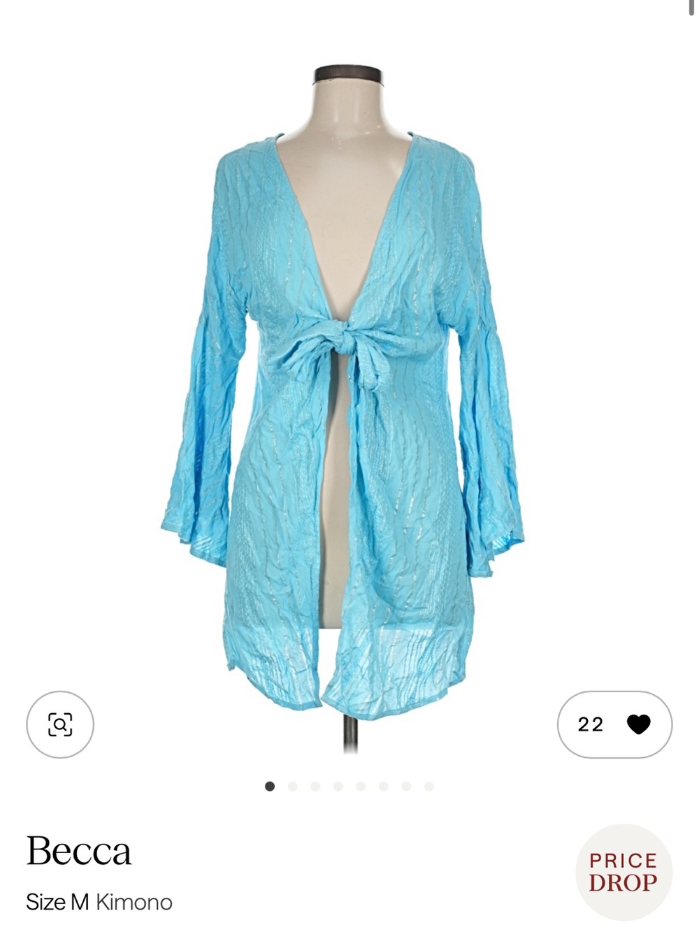 BECCA Light Blue Sheer Tie-Front Kimono
